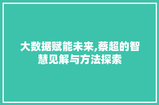 大数据赋能未来,蔡超的智慧见解与方法探索