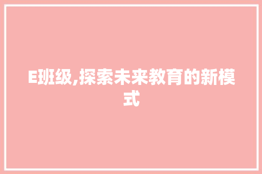 E班级,探索未来教育的新模式