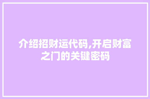 介绍招财运代码,开启财富之门的关键密码