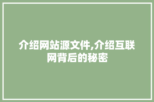 介绍网站源文件,介绍互联网背后的秘密