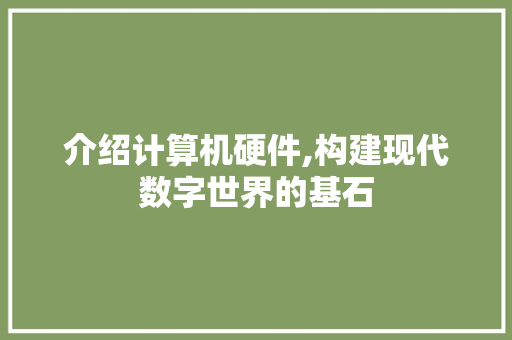介绍计算机硬件,构建现代数字世界的基石