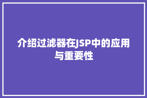 介绍过滤器在JSP中的应用与重要性