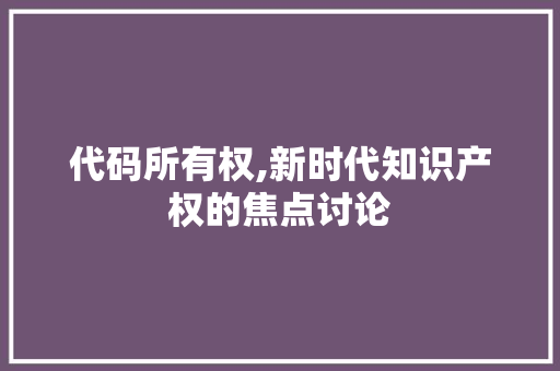 代码所有权,新时代知识产权的焦点讨论
