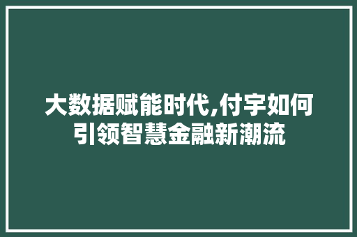 大数据赋能时代,付宇如何引领智慧金融新潮流