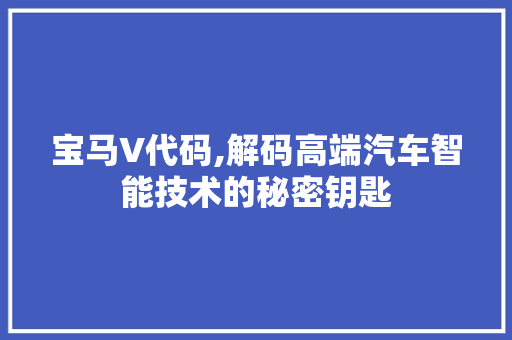 宝马V代码,解码高端汽车智能技术的秘密钥匙