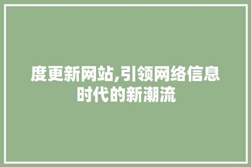 度更新网站,引领网络信息时代的新潮流