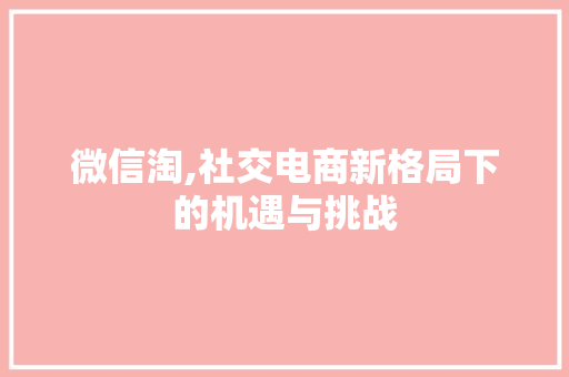 微信淘,社交电商新格局下的机遇与挑战