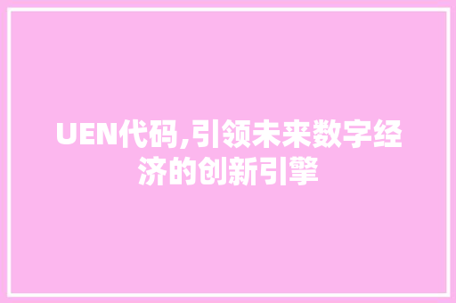 UEN代码,引领未来数字经济的创新引擎