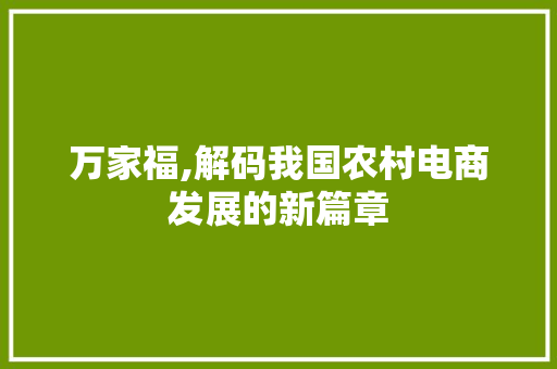 万家福,解码我国农村电商发展的新篇章