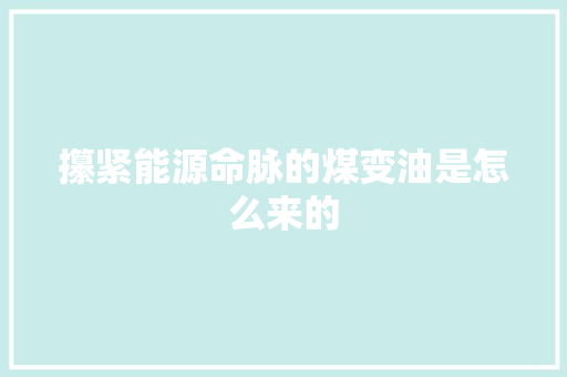 攥紧能源命脉的煤变油是怎么来的