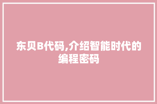 东贝B代码,介绍智能时代的编程密码