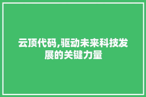 云顶代码,驱动未来科技发展的关键力量