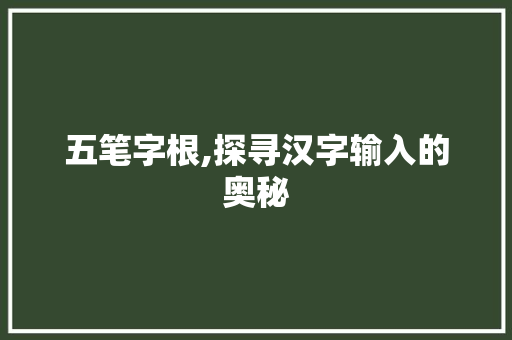 五笔字根,探寻汉字输入的奥秘