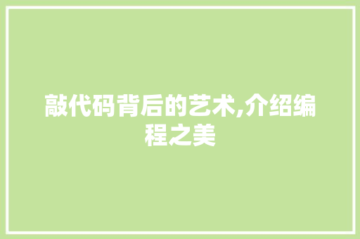 敲代码背后的艺术,介绍编程之美