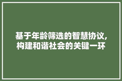 基于年龄筛选的智慧协议,构建和谐社会的关键一环