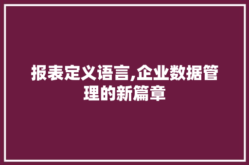 报表定义语言,企业数据管理的新篇章