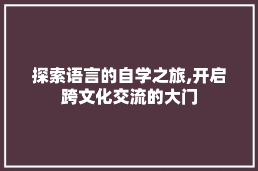 探索语言的自学之旅,开启跨文化交流的大门