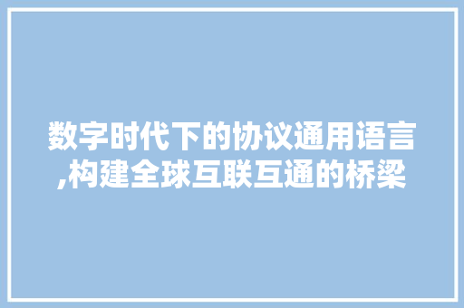数字时代下的协议通用语言,构建全球互联互通的桥梁