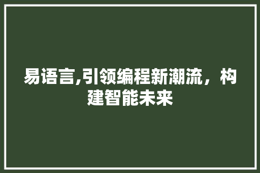 易语言,引领编程新潮流，构建智能未来