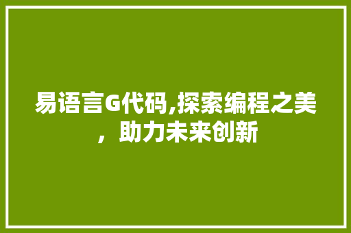 易语言G代码,探索编程之美，助力未来创新