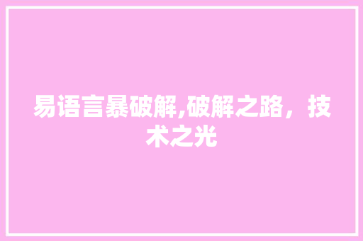易语言暴破解,破解之路，技术之光