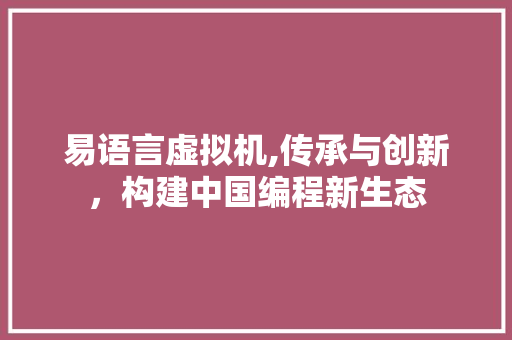 易语言虚拟机,传承与创新，构建中国编程新生态