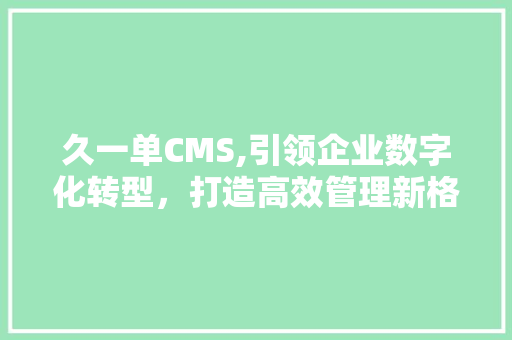 久一单CMS,引领企业数字化转型，打造高效管理新格局
