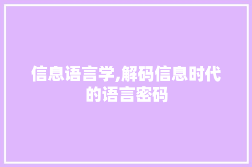 信息语言学,解码信息时代的语言密码