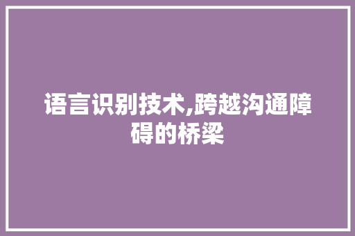 语言识别技术,跨越沟通障碍的桥梁