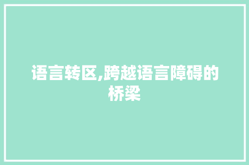 语言转区,跨越语言障碍的桥梁