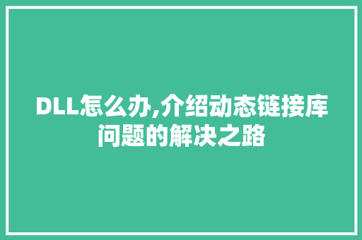 DLL怎么办,介绍动态链接库问题的解决之路