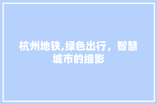 杭州地铁,绿色出行，智慧城市的缩影