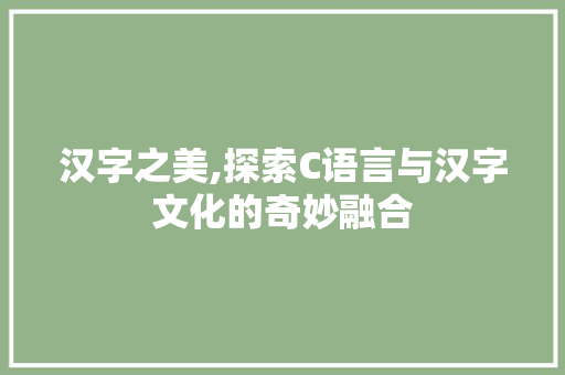 汉字之美,探索C语言与汉字文化的奇妙融合