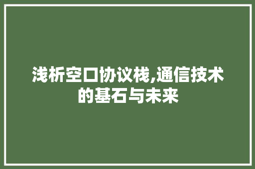 浅析空口协议栈,通信技术的基石与未来