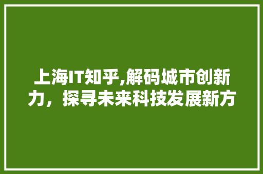 上海IT知乎,解码城市创新力，探寻未来科技发展新方向