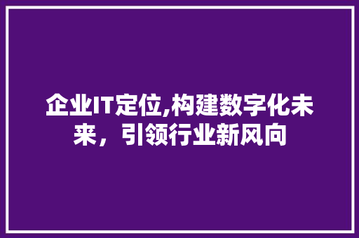 企业IT定位,构建数字化未来，引领行业新风向