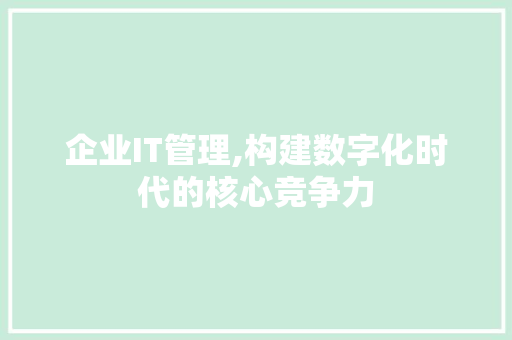 企业IT管理,构建数字化时代的核心竞争力