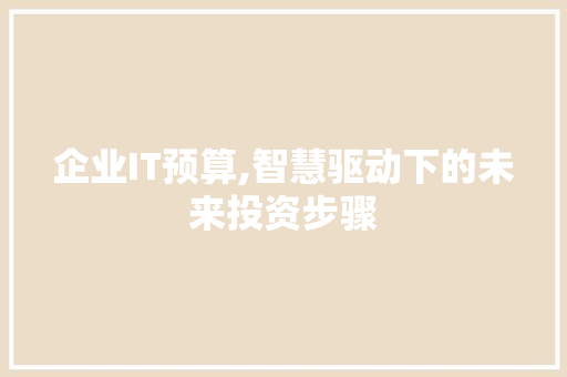 企业IT预算,智慧驱动下的未来投资步骤