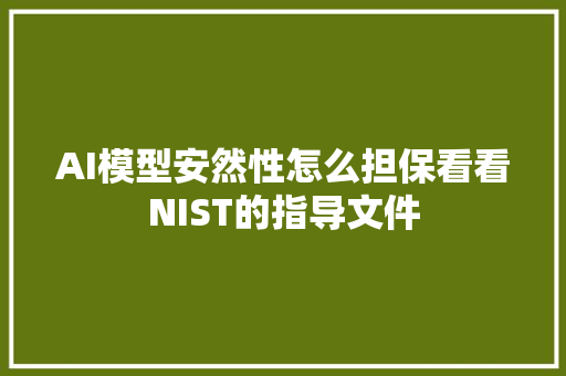 AI模型安然性怎么担保看看NIST的指导文件