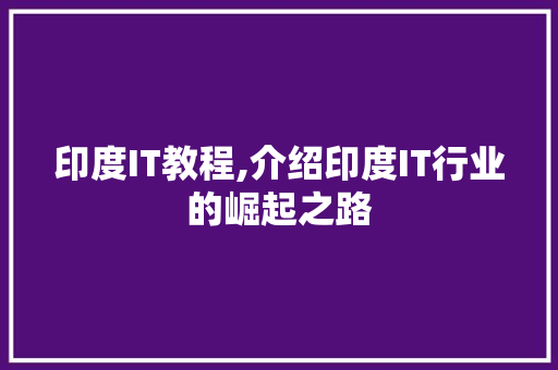 印度IT教程,介绍印度IT行业的崛起之路