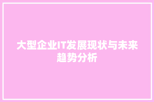 大型企业IT发展现状与未来趋势分析