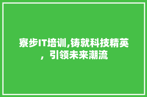 寮步IT培训,铸就科技精英，引领未来潮流