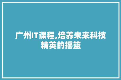 广州IT课程,培养未来科技精英的摇篮