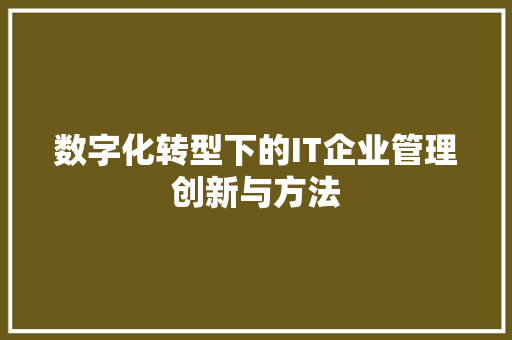 数字化转型下的IT企业管理创新与方法