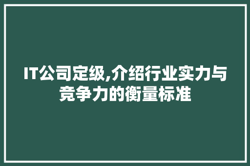 IT公司定级,介绍行业实力与竞争力的衡量标准