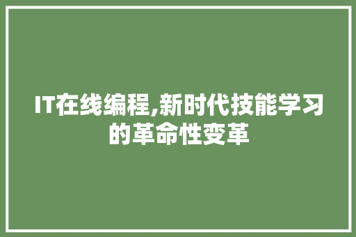 IT在线编程,新时代技能学习的革命性变革