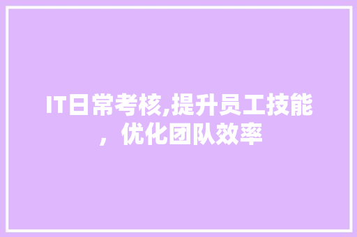 IT日常考核,提升员工技能，优化团队效率
