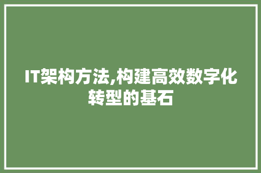 IT架构方法,构建高效数字化转型的基石