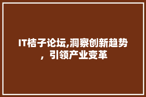 IT桔子论坛,洞察创新趋势，引领产业变革