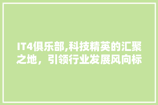 IT4俱乐部,科技精英的汇聚之地，引领行业发展风向标
